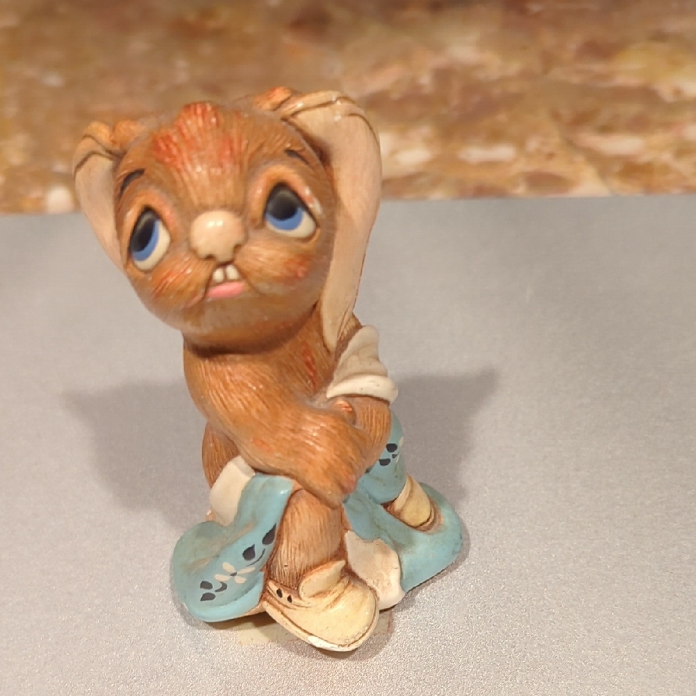 Totty. Charming Brown and Blue Bunny Figurine